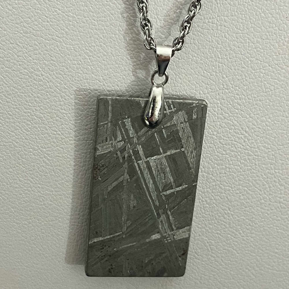 Natural Muonionalusta Meteorite Free Size Rectangular Silver Pendant 925